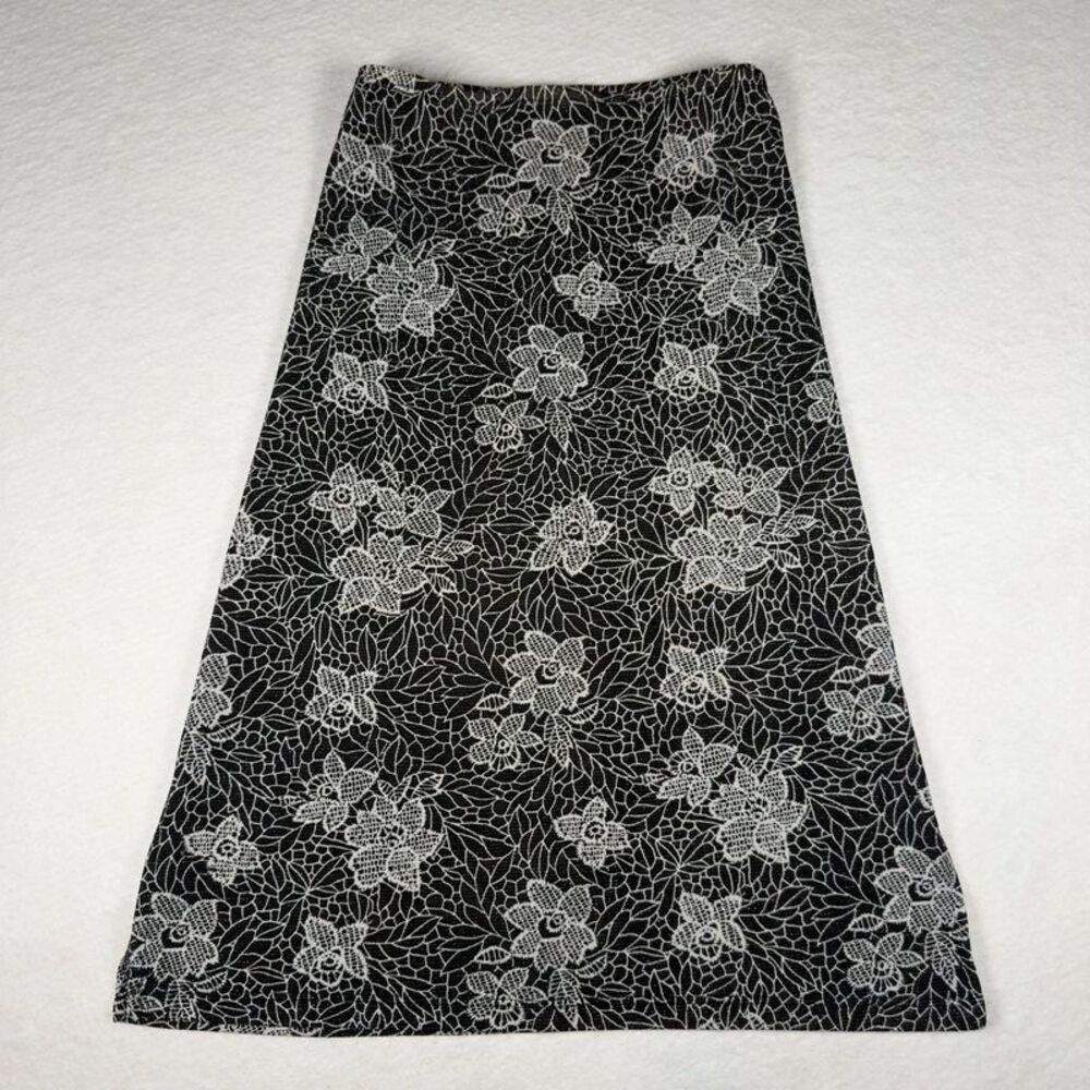 Vintage Cheroy Floral Midi Skirt – Black & White | Y2K